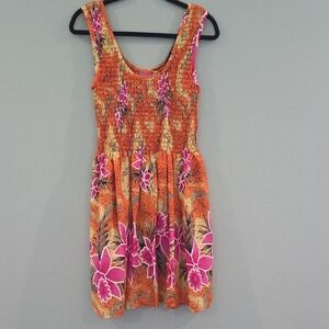 Khushbu Midi Sundress Silky Orange, Brown and Pink Pleated